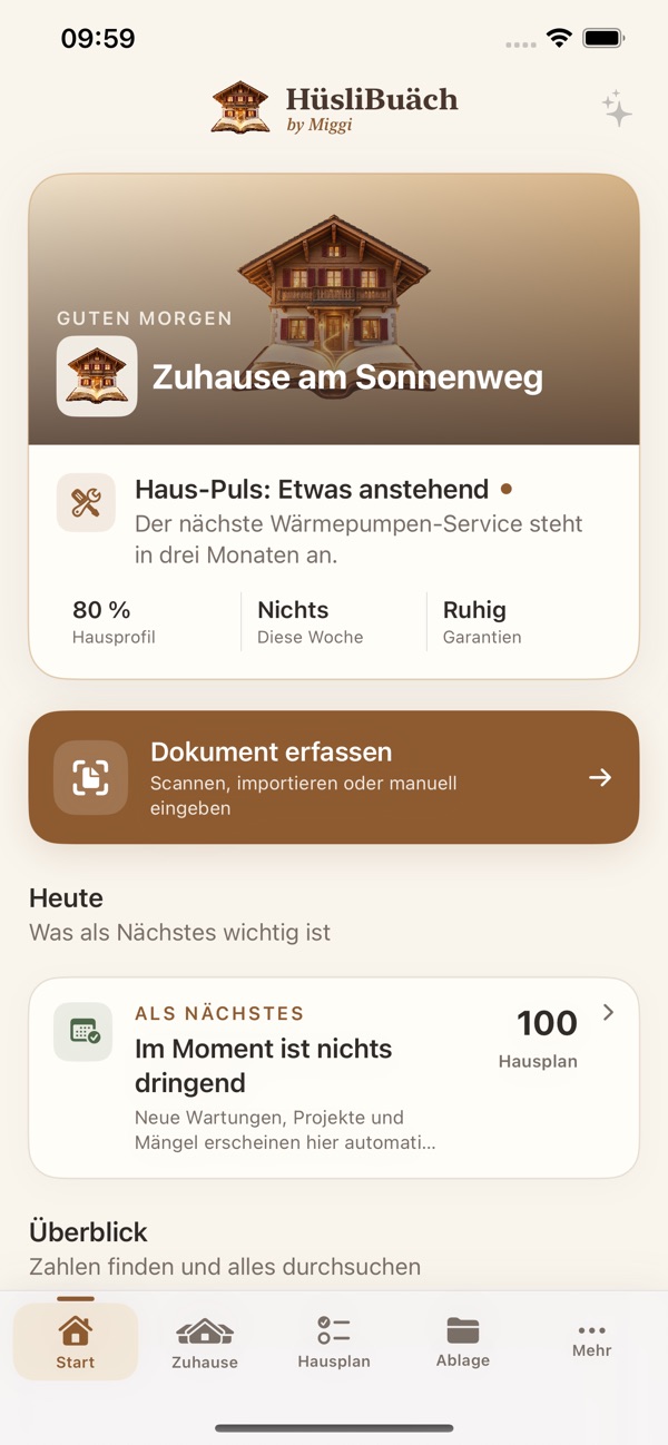 Hüslibuäch: Startseite mit Hausübersicht