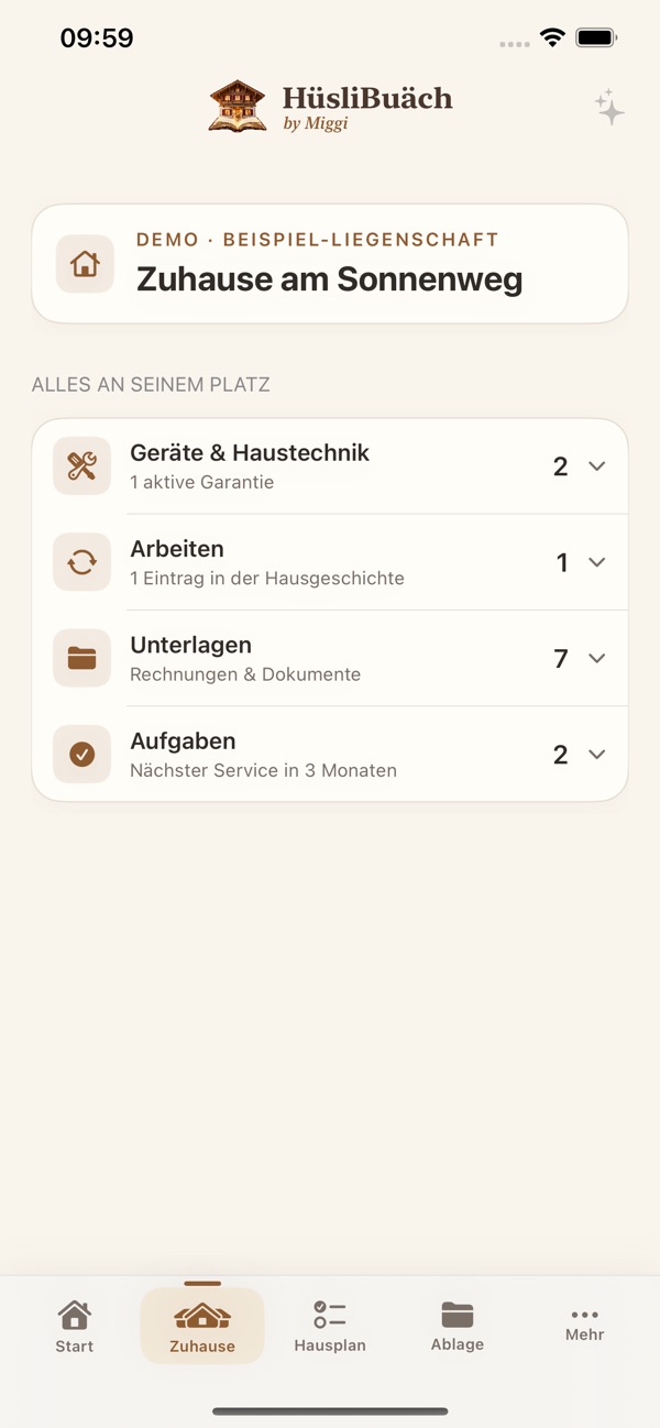 Hüslibuäch: Übersicht Zuhause